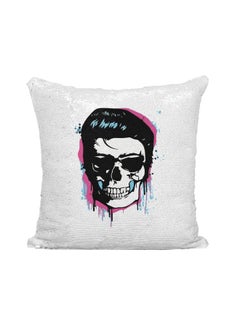 Buy Printed Sequined Throw Pillow Silver/White/Black 16x16inch in UAE