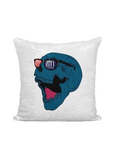 Buy Printed Sequined Throw Pillow Silver/Blue/Black 16x16inch in UAE