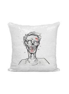 اشتري Zombie Face Printed Sequined Throw Pillow بوليستر أبيض/أسود/فضي 16x16 بوصة في الامارات