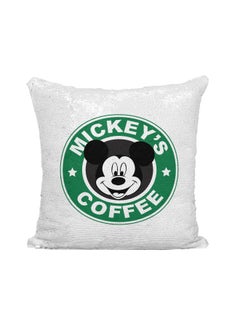 اشتري Starbucks Mickey's Coffee Printed Sequined Throw Pillow فضي / أبيض/أخضر 16x16 بوصة في الامارات