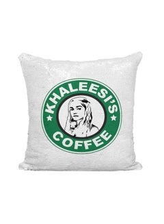 Buy Starbucks Khaleesi's Coffee Printed Sequined Throw Pillow Silver/White/Green 16x16inch in UAE