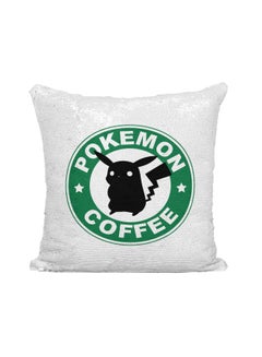 اشتري Starbucks Pokemon Coffee Printed Sequined Throw Pillow فضي / أبيض/أخضر 16x16 بوصة في الامارات