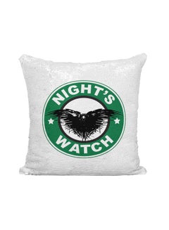 اشتري وسادة زينة مطرزة بالترتر ومطبوع عليها شعار ستاربكس وعبارة "Night's Watch" من مسلسل "Game of thrones" فضي / أبيض/أخضر 16x16بوصة في الامارات