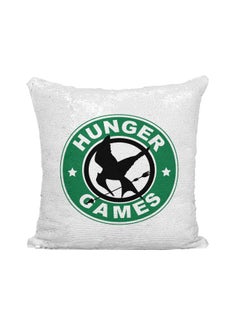 اشتري Starbucks Hunger Games Printed Sequined Throw Pillow فضي / أبيض/أخضر 16x16 بوصة في الامارات