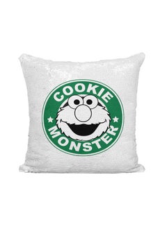 Buy Starbucks Cookie Monster Printed Sequined Throw Pillow polyester Silver/White/Green 16x16inch in UAE