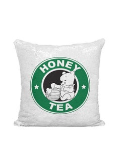 اشتري Starbucks Pooh Bear Honey Tea Printed Sequined Throw Pillow فضي / أبيض/أخضر 16x16 بوصة في الامارات