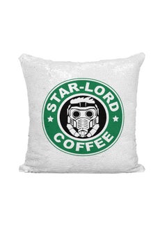 Buy Starbucks Star Lord Coffee Printed Sequined Throw Pillow Silver/White/Green 16x16inch in UAE