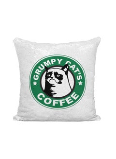 اشتري Starbucks Grumpy Cat's Coffee Printed Sequined Throw Pillow فضي / أبيض/أخضر 16x16 بوصة في الامارات