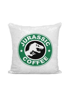 اشتري Starbucks Jurassic Park Coffee Printed Sequined Throw Pillow فضي / أبيض/أخضر 16x16 بوصة في الامارات