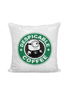 اشتري Starbucks Minion Despicable Coffee Printed Sequined Throw Pillow فضي / أبيض/أخضر 16x16 بوصة في الامارات