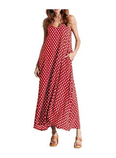 Buy Polka Dot Printed Maxi Dress Red in UAE