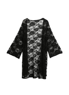 Buy Lace Design Beach Cover Up Black in Saudi Arabia