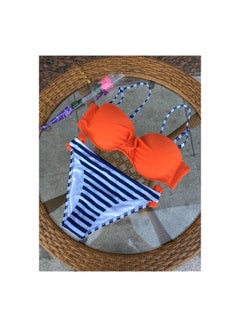 Buy 2-Piece Stripes Bikini Set Orange/Blue/White in Saudi Arabia