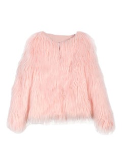 Buy Long Sleeves Fur Jacket Pink in UAE