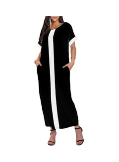 اشتري فستان طويل بأكمام قصيرة وخط متباين أسود/ أبيض في السعودية