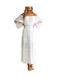 Buy Lace Flare Sleeve Boho Maxi Dress White in UAE