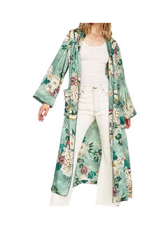 Buy Long Sleeves Kimono Coat Green/White/Red in UAE