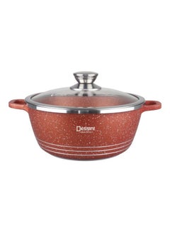 Buy Granite Non Stick Casserole Pot With Lid Brown/Clear/Silver 28centimeter in UAE