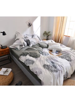 Buy 4-Piece Leaf Printed Bedding Set Polyester White/Green in UAE