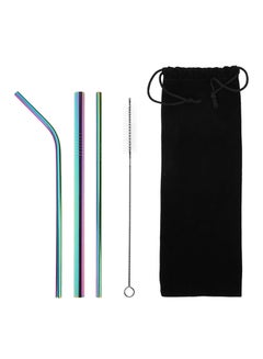 Buy 5-Piece  Reusable Stainless Steel Straight Bent Drinking Straws Clean Brush Multicolour 21.5x5.5x2.5centimeter in Saudi Arabia