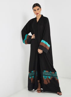 Buy Bold Printed Design Abaya Black in UAE