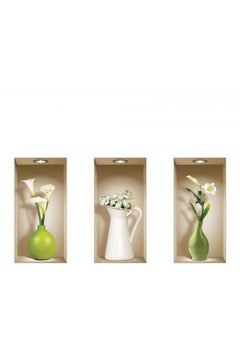 Buy Set of 3 Colored Vase Murals 3D Removable DIY Wall Art Sticker Decals for Home Decor Multi Color in UAE