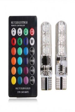 اشتري T10 5050 RGB Remote Control Car Led Bulb 6 SMD Multi color W5W 501 Side Light Bulbs Crystal Lamp في الامارات
