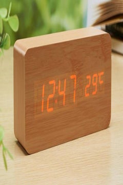 Buy Led Wood Grain Alarm Clock With Temperature Display Brown in Saudi Arabia