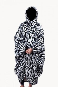 Buy Faux Fur Pattern Hooded Sleeved Blanket Faux Fur White/Black in Saudi Arabia