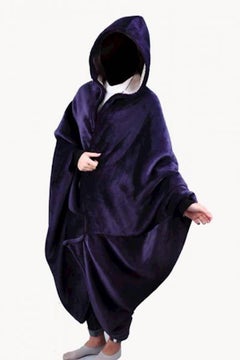 Buy Faux Fur Pattern Hooded Sleeved Blanket Faux Fur Blue in Saudi Arabia