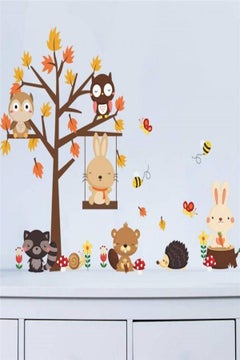 Forest Owl Butterfly Swing Rabbit Squirrel Wall Stickers Animal Kids Rooms Decor