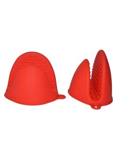 Buy 2-Piece Silicone Cooking Insulated Non Slip Oven Mitts Red in Egypt
