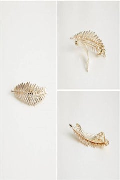 Buy Leaf Shaped Spring Hair Clip Gold 7.5x2.3cm in Saudi Arabia