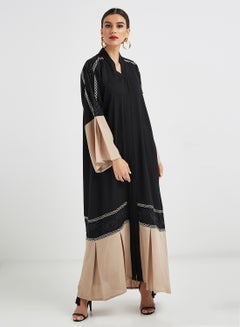 Buy Pleat Detail Abaya Brown/Black in UAE