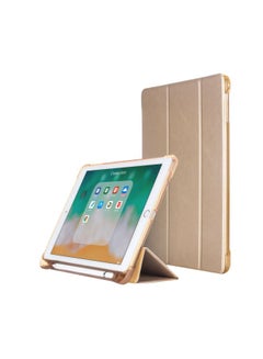 Buy Leather Case Cover With Pencil Holder For Apple iPad (2018) Gold in Saudi Arabia