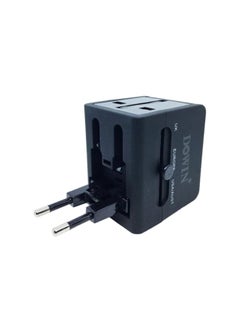 Buy Universal Travel Adapter With Dual USB Charging Ports Black in UAE