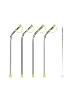Buy 5-Piece 8.5 Inch Reusable Stainless Steel Bent Straws With Silicone Dust Cover And Cleaning Brush Silver in UAE