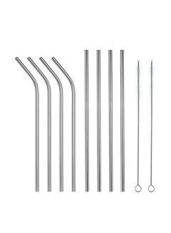 Buy 10.5 Inch Stainless Steel Reusable Straws  With Cleaning Brush Silver in UAE