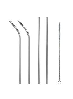 Buy 10.5 Inch Stainless Steel Straws Reusable Metal Straws 2 Bent 2 Straight Straws with a Cleaning Brush Silver 10.5inch in Saudi Arabia