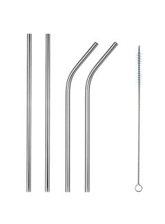 Buy 8.5 Inch Stainless Steel Reusable Straws With Cleaning Brush Silver in UAE
