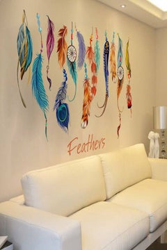 Buy Coloured Feathers Removable Stickers For Living Room Bedroom Home Decoration Wall Decal Multicolour 50x70cm in UAE