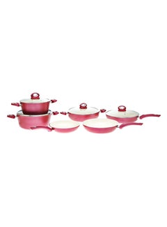 Buy Ceramic Aluminum Non-Stick 10-Piece Cookware Set Pink/Beige standard in UAE