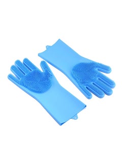 اشتري Magic Silicone Gloves With Wash Scrubber Blue 170g في مصر