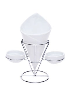 Buy French Fries Holder With 2 Dish Dips Silver/White 23X21.5 Centimeter in UAE