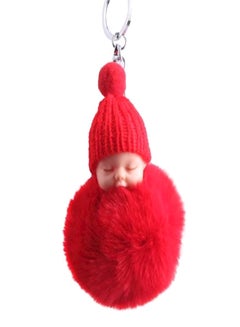 Buy Sleeping Baby Doll Fake Fur Fluffy Ball Keychain in Saudi Arabia