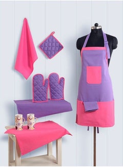 Buy 8-Piece Printed Cotton Apron Set Purple/Pink in Egypt