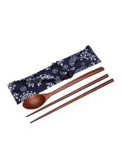 Buy 3-Piece Chopsticks And Spoon Cutlery Set Brown in UAE