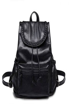 Buy Pu Soft Leather Backpack Black in Saudi Arabia