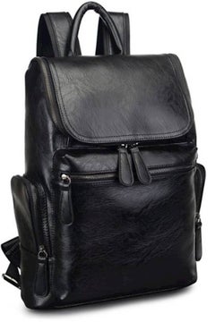 Buy Leather Double Shoulder Men'S Backpack Black in Saudi Arabia