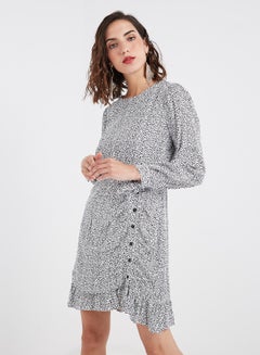 Buy Animal Print Mini Long Sleeve Dress Grey in UAE